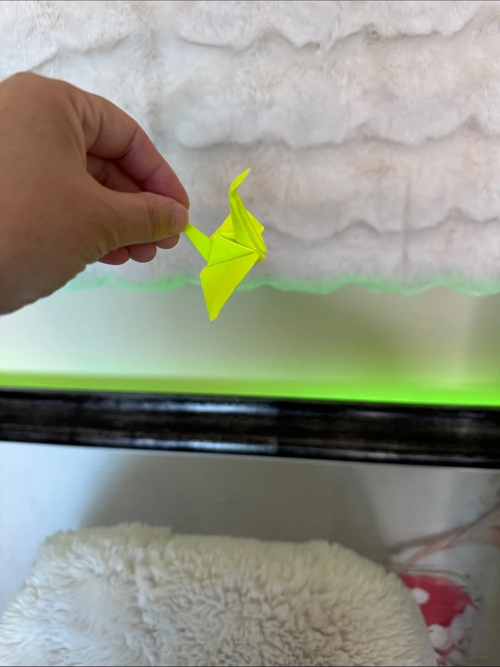 Hand-Folded Neon Yellow Origami Crane